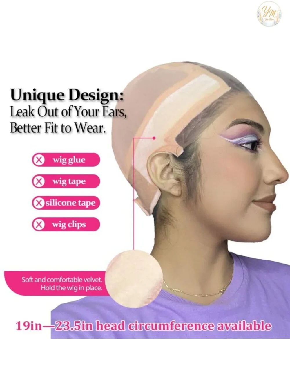 Non Slip Wig Grip Cap with Lace Front, Glueless Velvet Band, Adjustable,
